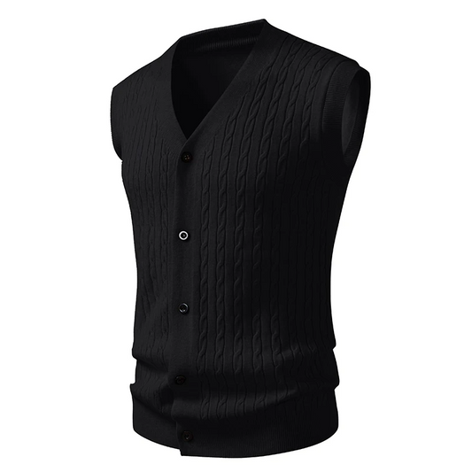 Men's V-Neck Knit Vest – Button-Front 3-Pack