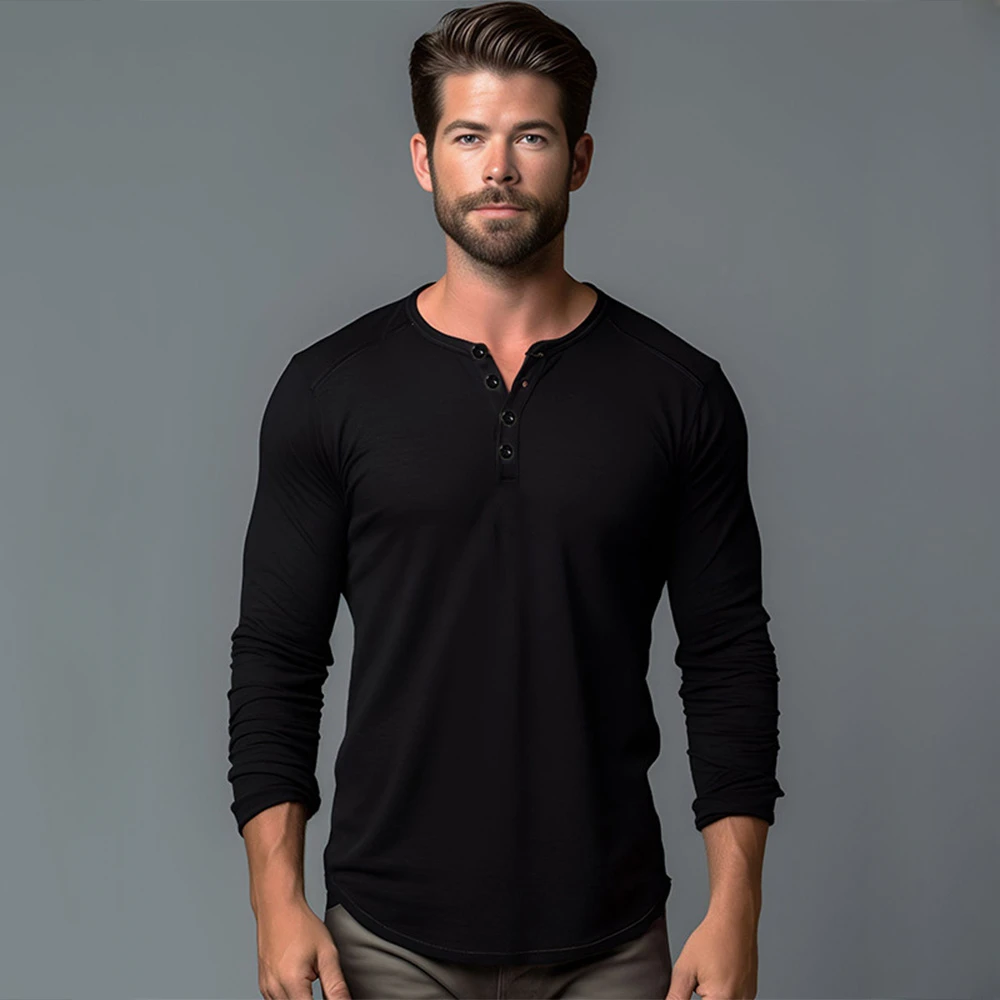 Men's Long-Sleeve Henley T-Shirt – Tailored Relaxed Fit