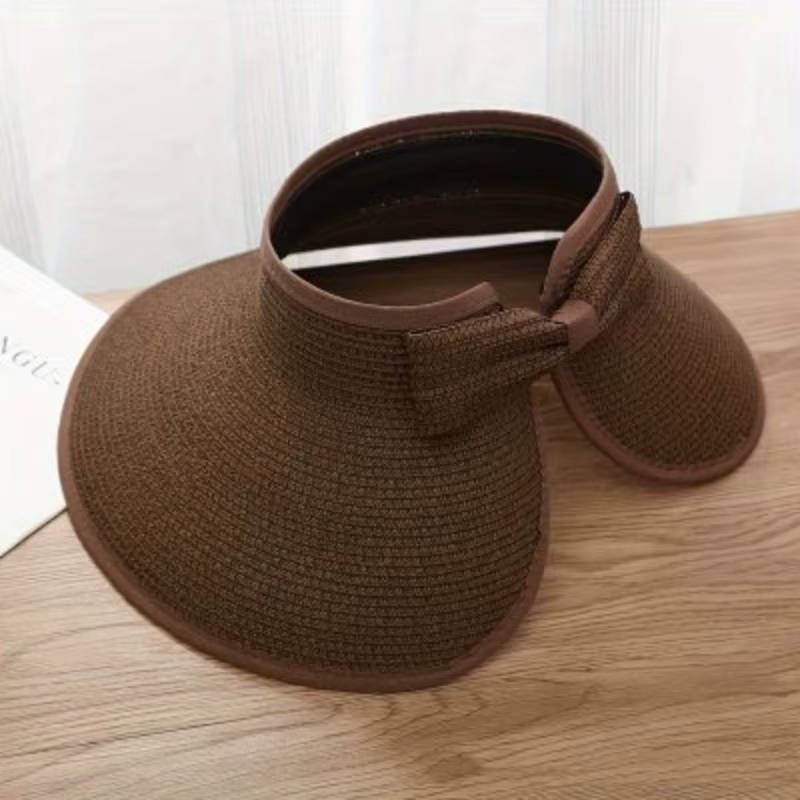 Women's Wide-Brim Straw Visor Hat – Open Crown Adjustable