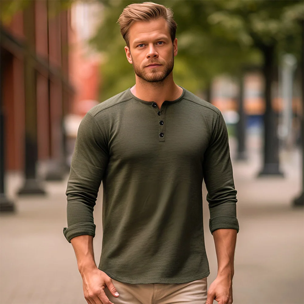 Men's Long-Sleeve Henley T-Shirt – Tailored Relaxed Fit