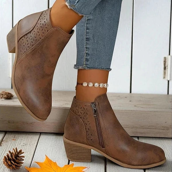 Women's Ankle Boot – Cutout Detail Block Heel