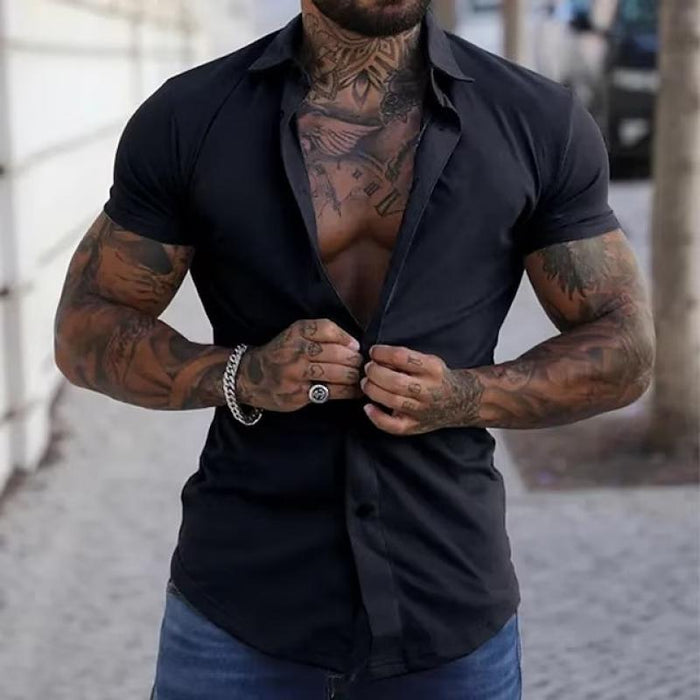 Men's Short Sleeve Shirt – Muscle Fit Tailored Collar