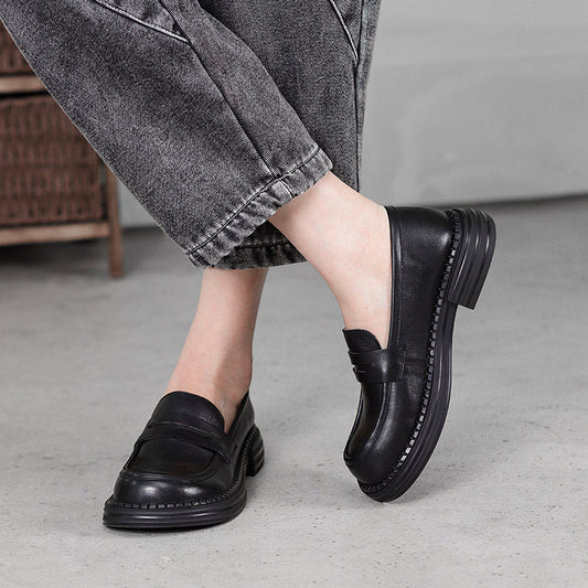 Women's Leather Loafer – Round Toe, Mid Heel
