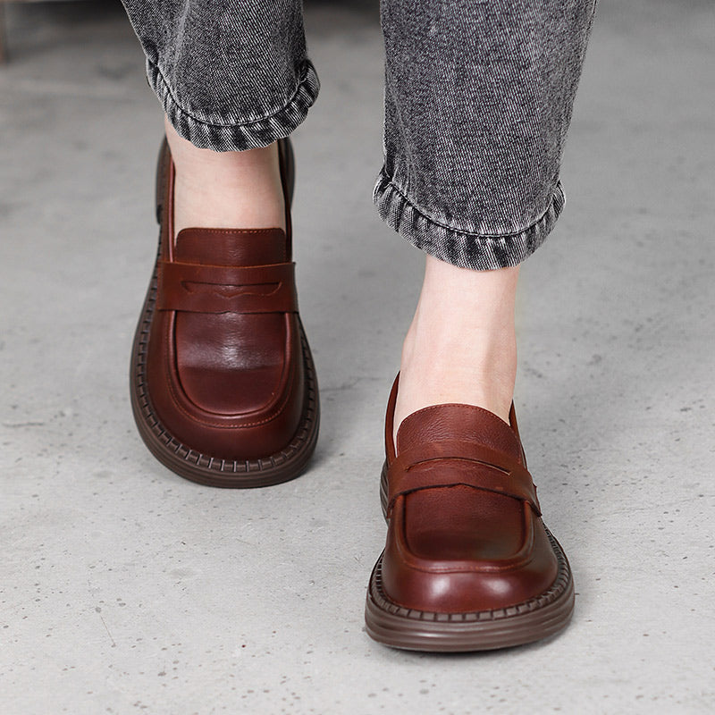 Women's Leather Loafer – Round Toe, Mid Heel