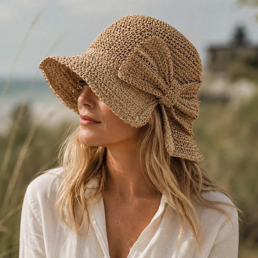 Women's Woven Sun Hat – Short Brim, Side Bow