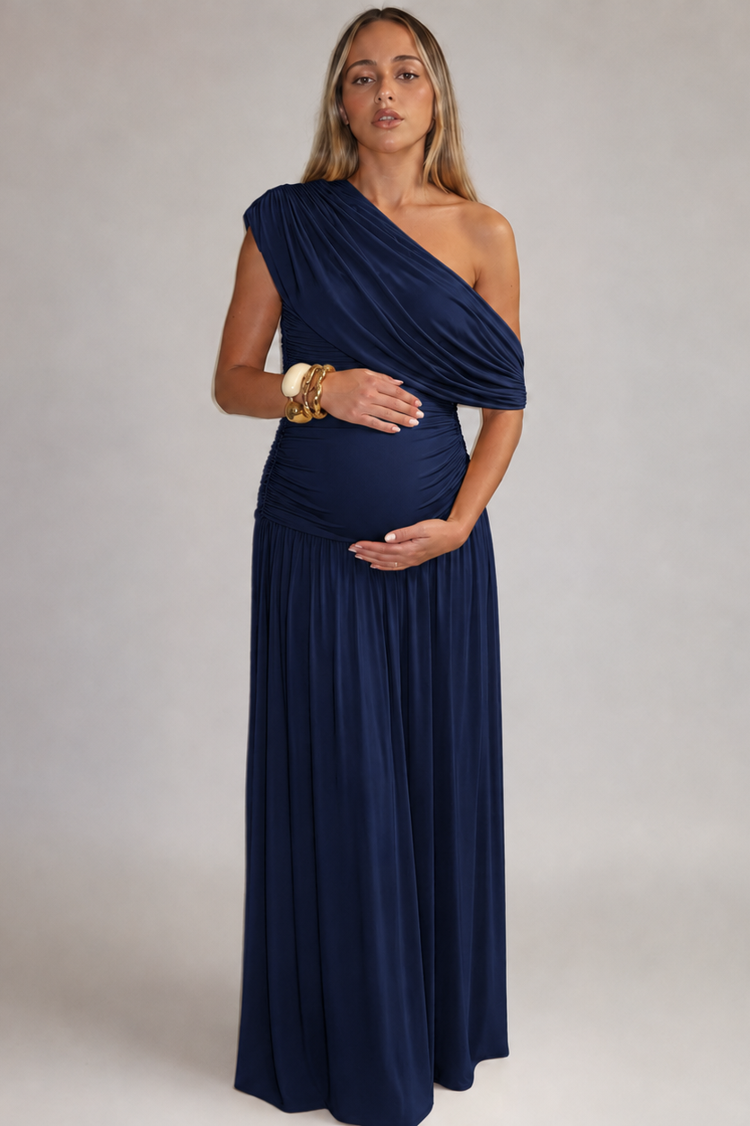 Women's Maternity Maxi Dress – Asymmetric Neckline