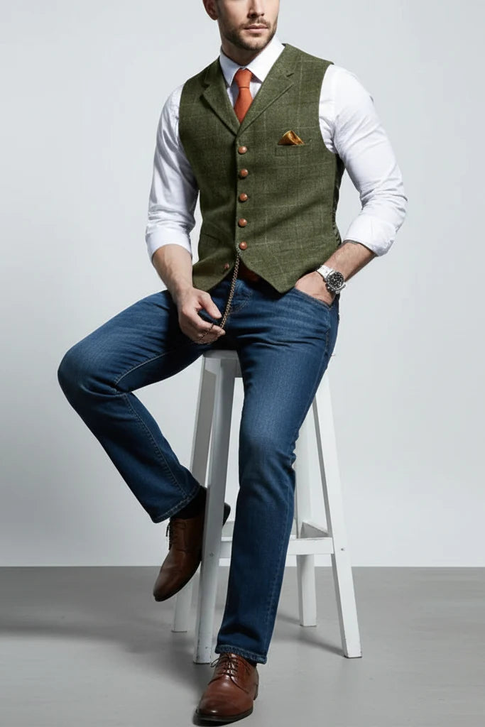 Men's Plaid Vest – Slim Lapel Collar Cut