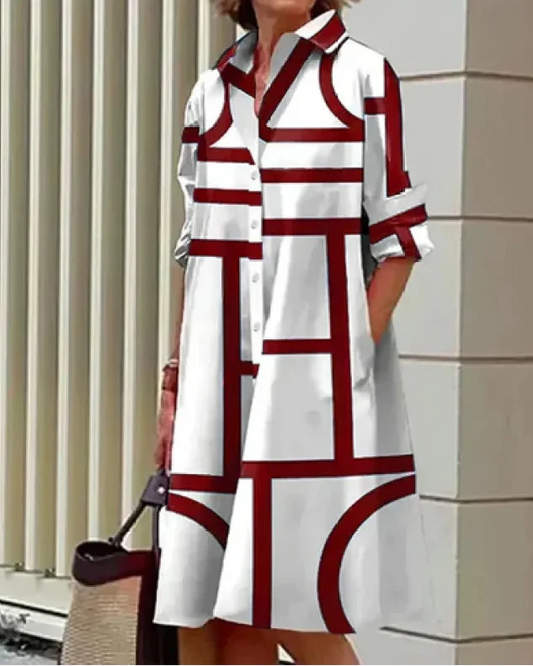 Women's Midi Shirt Dress – Graphic Print A-Line
