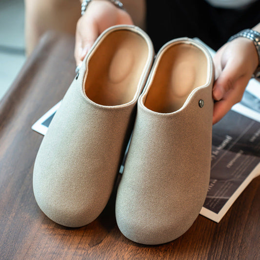 Men's Suede Slip-On Mule – Closed Toe Stud Detail