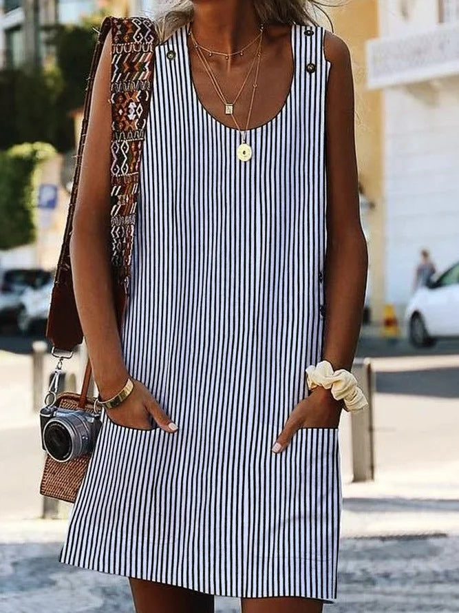 Women's Striped Mini Dress – Overall-Inspired Fit