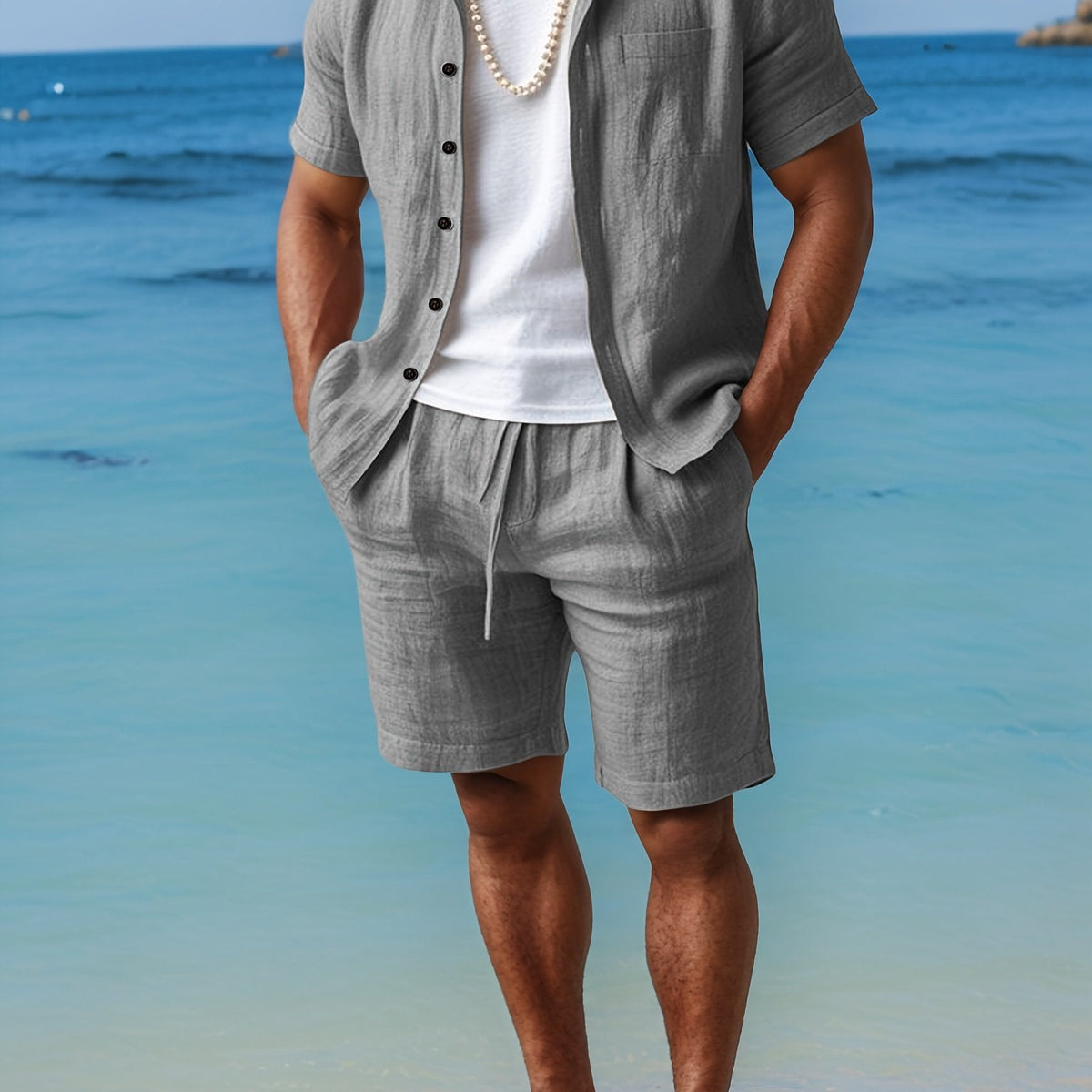 Men's Linen Shirt and Shorts Set – Short Sleeve Regular Fit