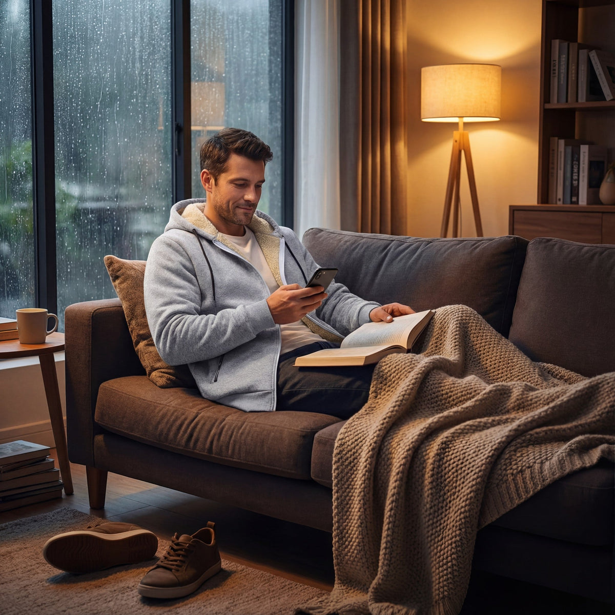 Men's Sherpa-Lined Hooded Cardigan – Full-Zip Relaxed Fit