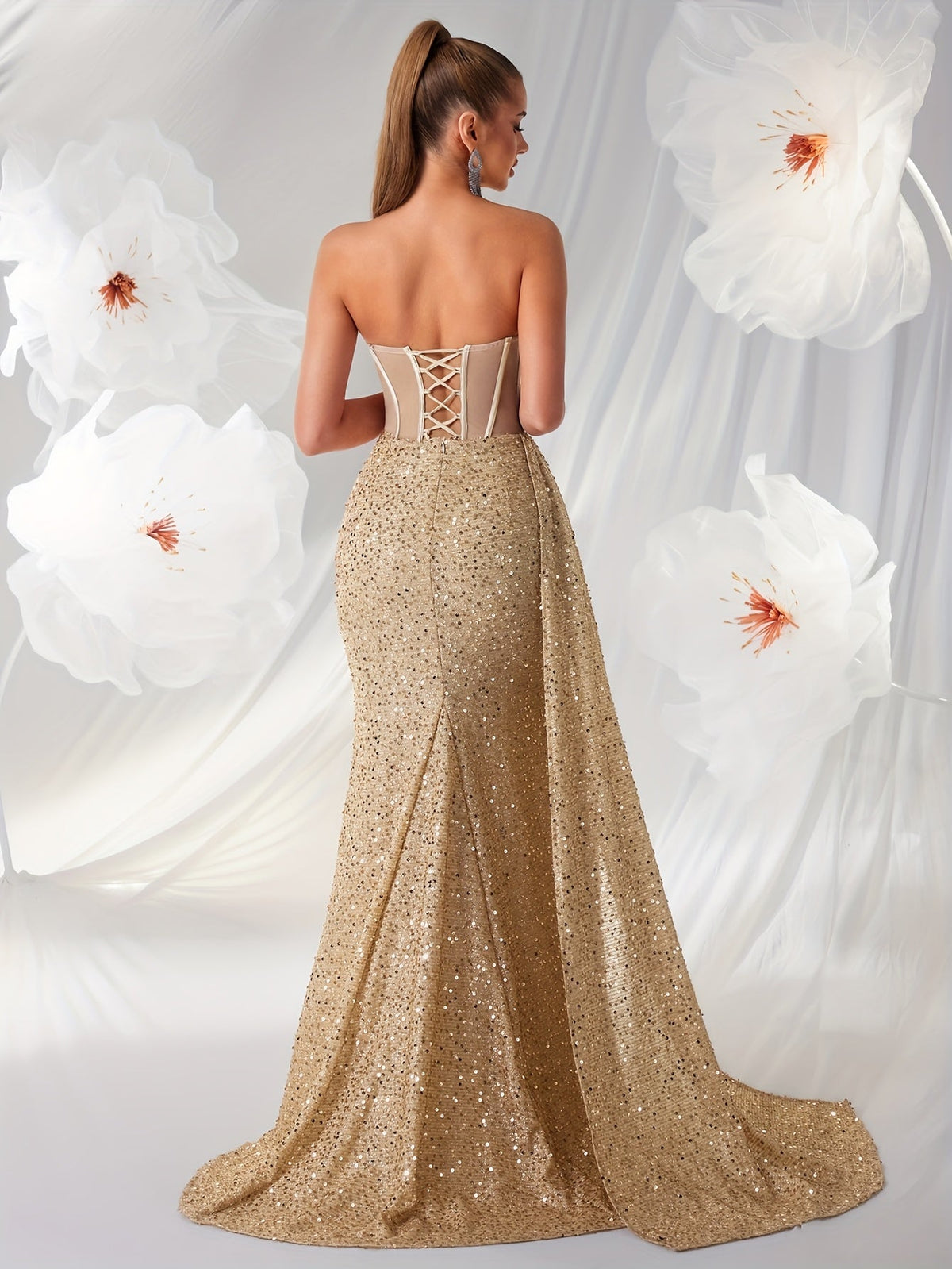 Women's Sequin Strapless Gown – Boned Corset Waist