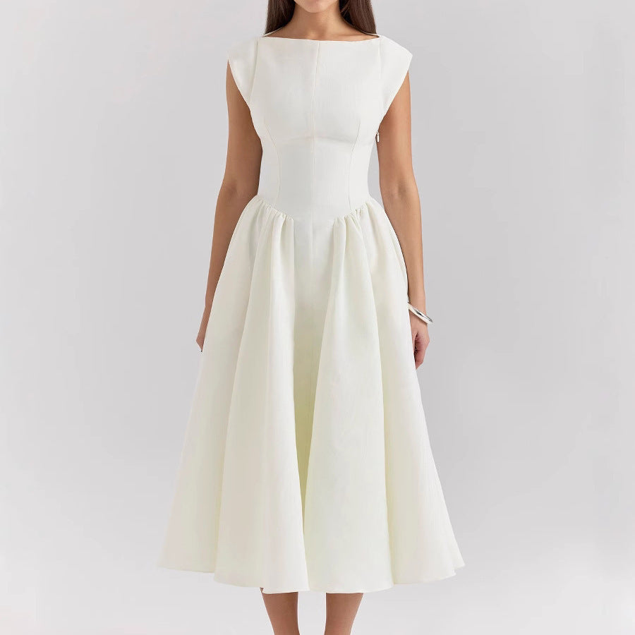 Women's Open Back Midi Dress – Fitted Waist A-Line