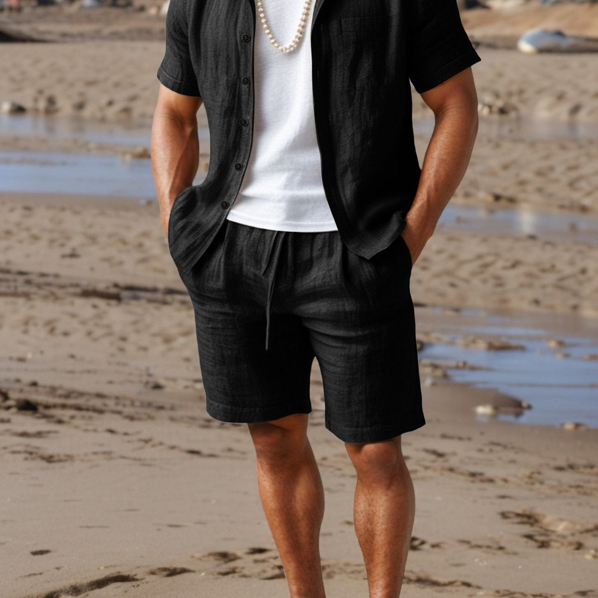 Men's Linen Shirt and Shorts Set – Short Sleeve Regular Fit