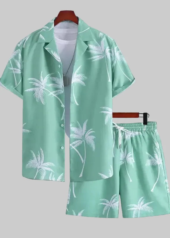 Men's Two-Piece Shirt and Shorts Set – Palm Print