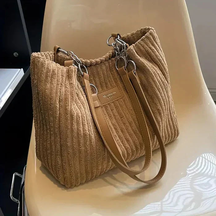 Women's Corduroy Tote Bag – Structured Zip-Top Shape