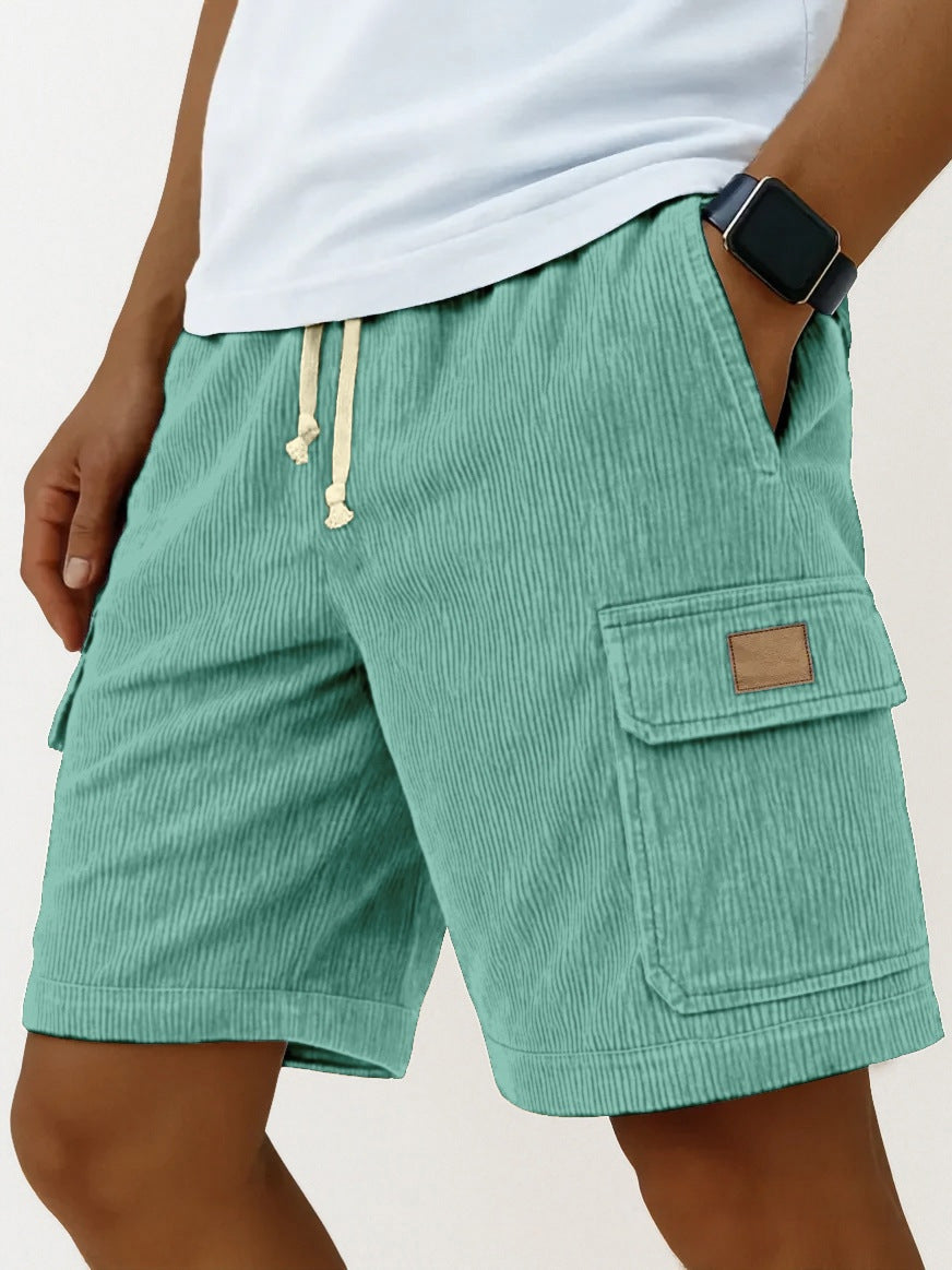 Men's Corduroy Cargo Shorts – Drawstring Elastic Waist