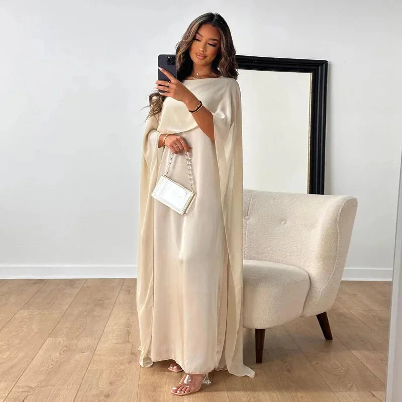 Women's Chiffon Maxi Dress – Cape Sleeve Round Neck