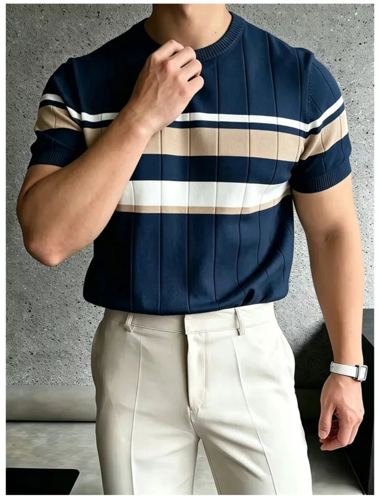 Men's Knit T-Shirt – Slim Color-Block Stripe