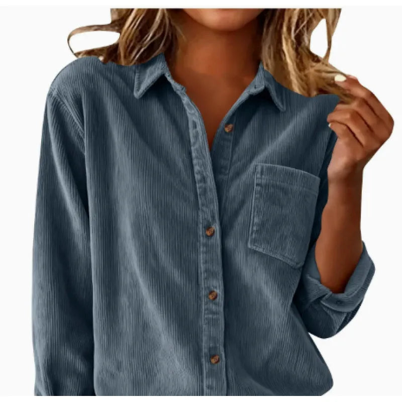 Women's Corduroy Overshirt – Striped Collar Relaxed Fit