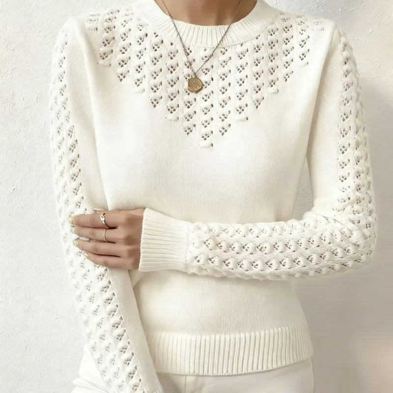 Women's Knit Crew Neck Sweater – Open-Knit Slim Fit