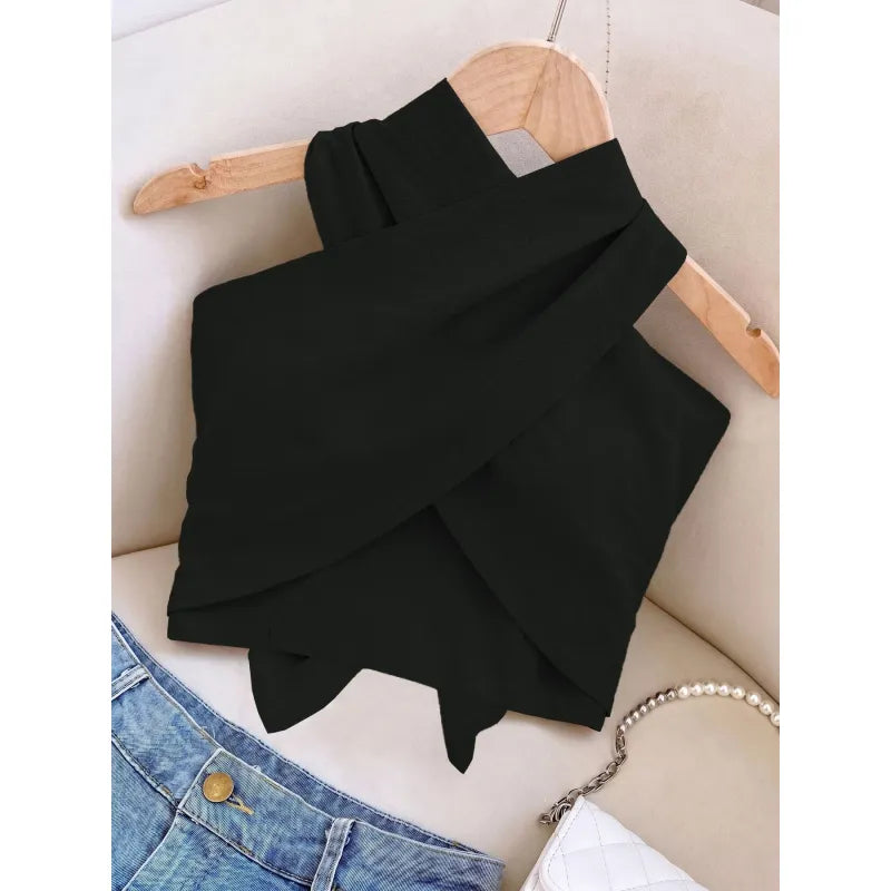 Women's Halter Crop Top – Crisscross Fitted Bodice