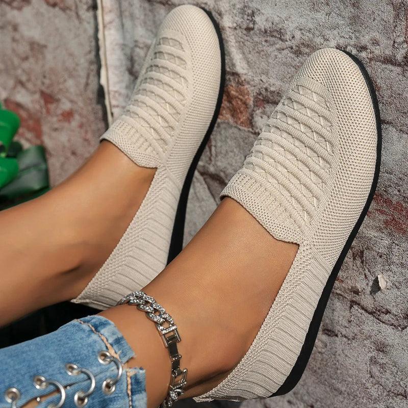 Women's Knit Slip-On Loafers – Round Toe Flat Sole