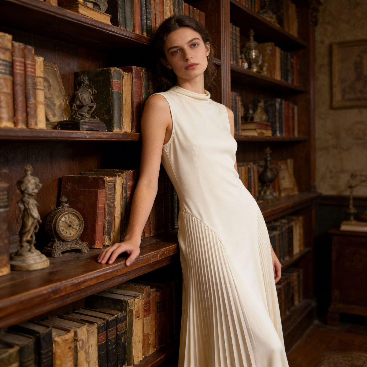 Women's Maternity Maxi Dress – Sleeveless Pleated Knit