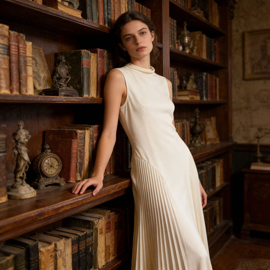 Women's Maternity Maxi Dress – Sleeveless Pleated Knit