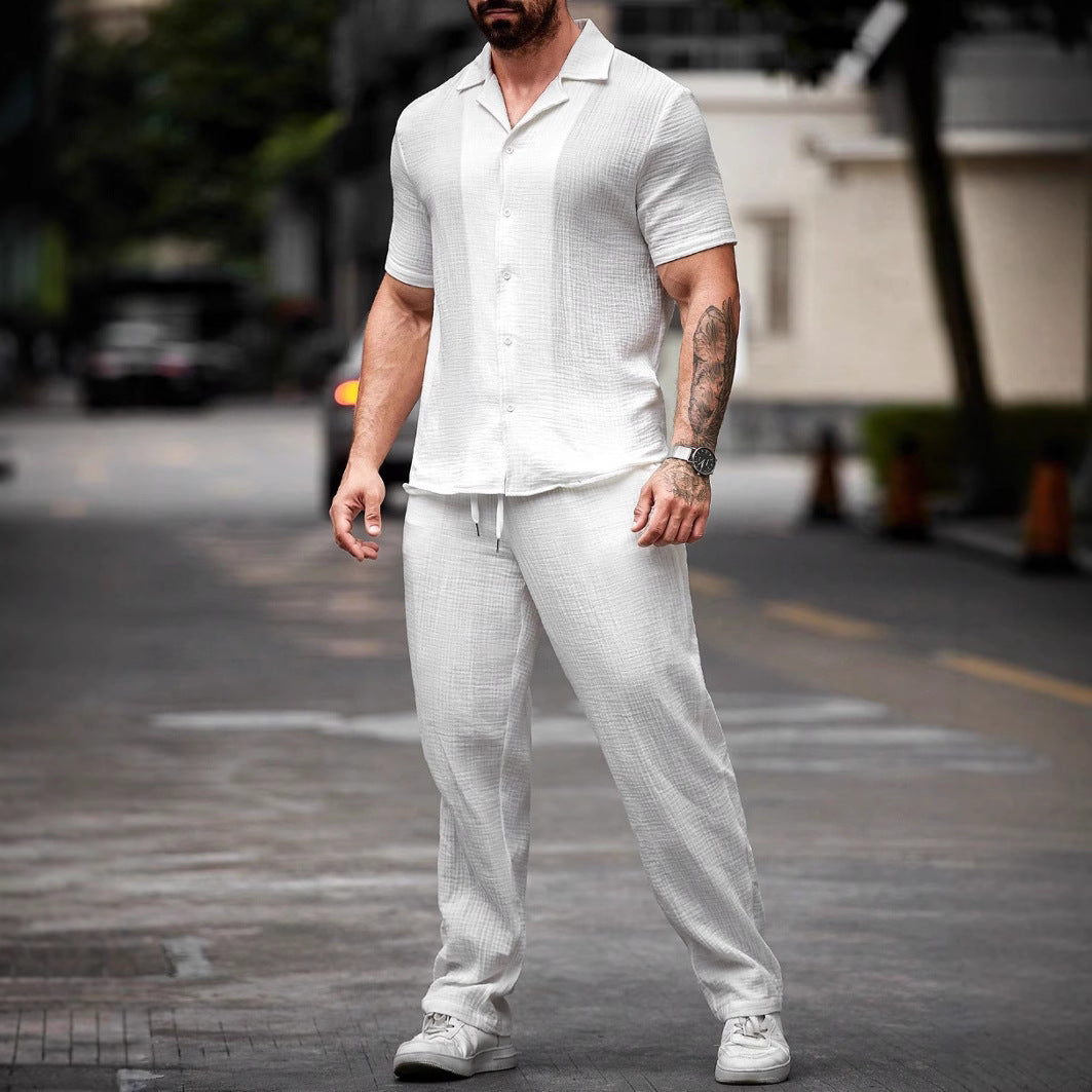 Men's Two-Piece Set – Camp Collar Shirt and Pants
