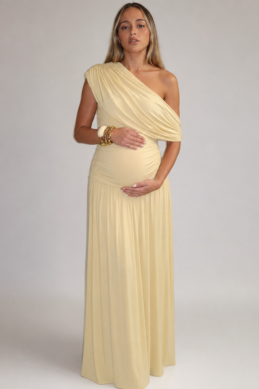 Women's Maternity Maxi Dress – Asymmetric Neckline