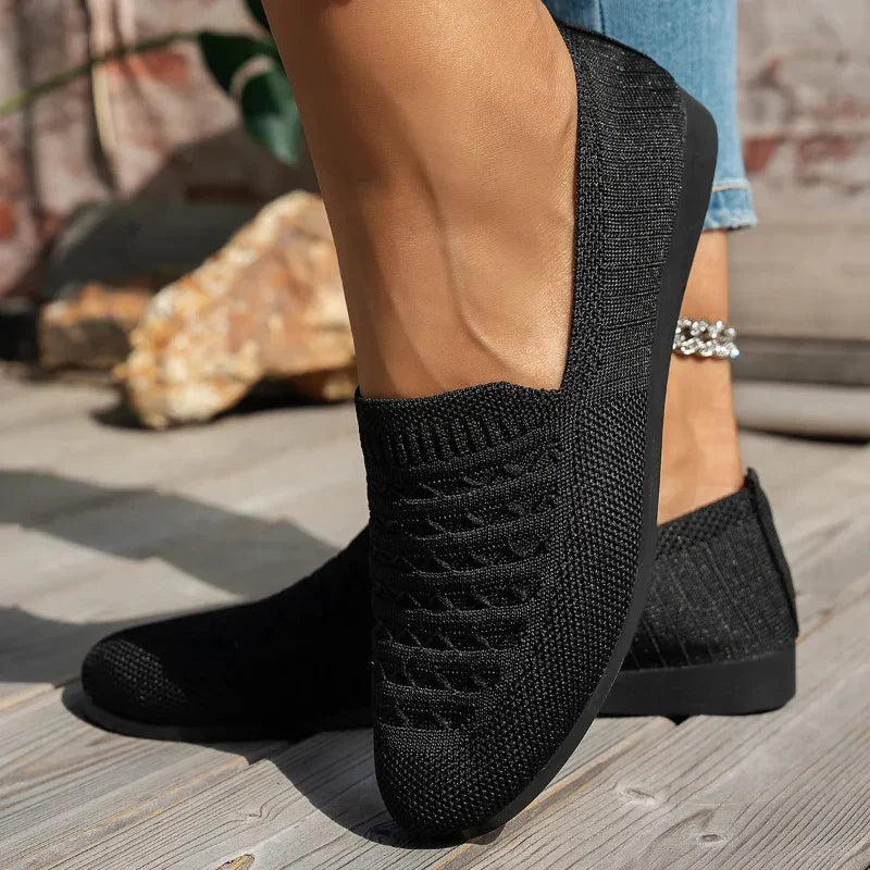 Women's Knit Slip-On Loafers – Round Toe Flat Sole