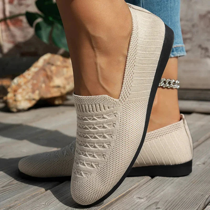 Women's Knit Slip-On Loafers – Round Toe Flat Sole