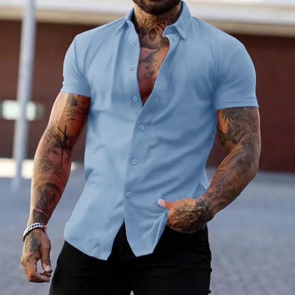 Men's Short Sleeve Shirt – Muscle Fit Tailored Collar