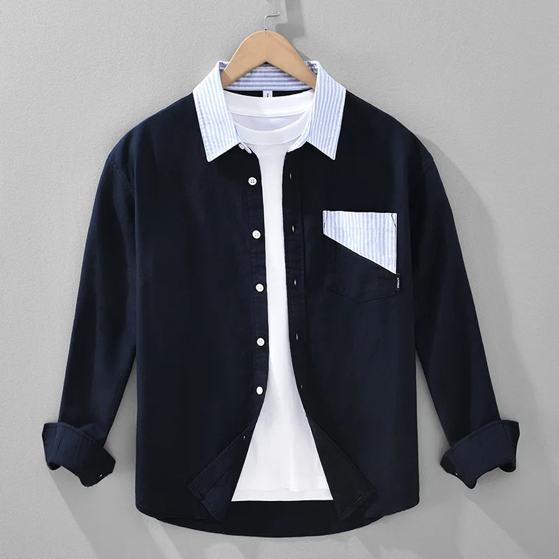Men's Button-Up Shirt – Striped Collar Trim