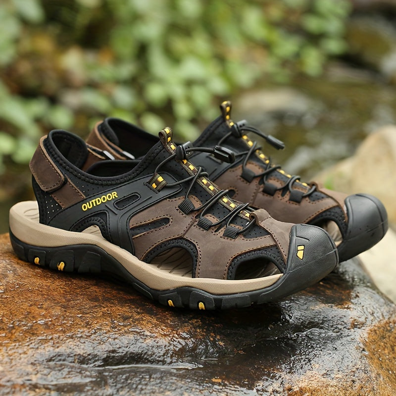 Men's Leather Hiking Sandal – Closed Toe Grip Sole