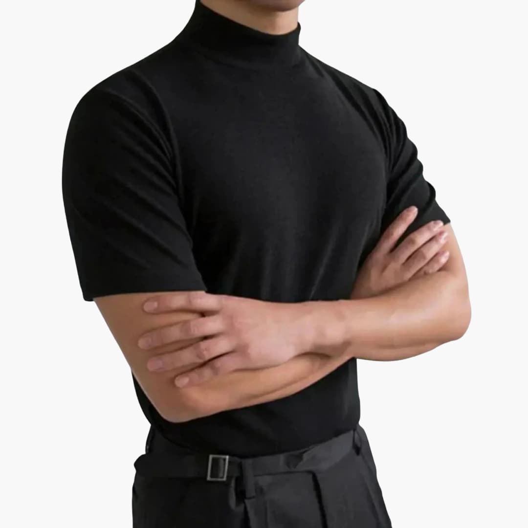 Men's Mock Neck T-Shirt – Slim Short Sleeve