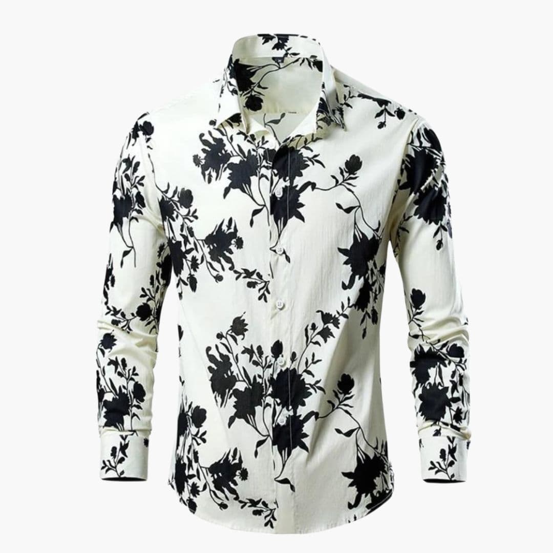 Men's Long Sleeve Cotton-Blend Shirt – Tropical Leaf Print