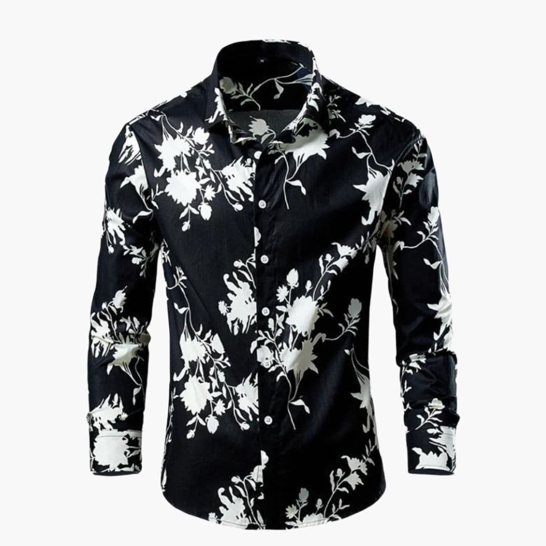 Men's Long Sleeve Cotton-Blend Shirt – Tropical Leaf Print