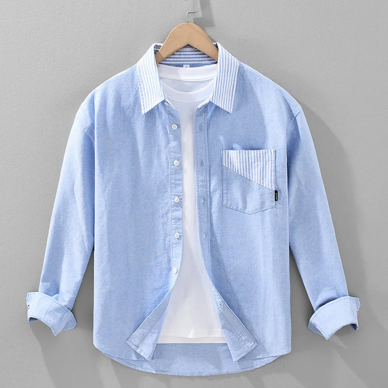 Men's Button-Up Shirt – Striped Collar Trim