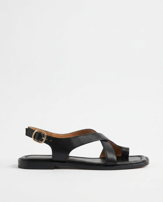 Women's Leather Sandal – Cross-Strap Low Heel