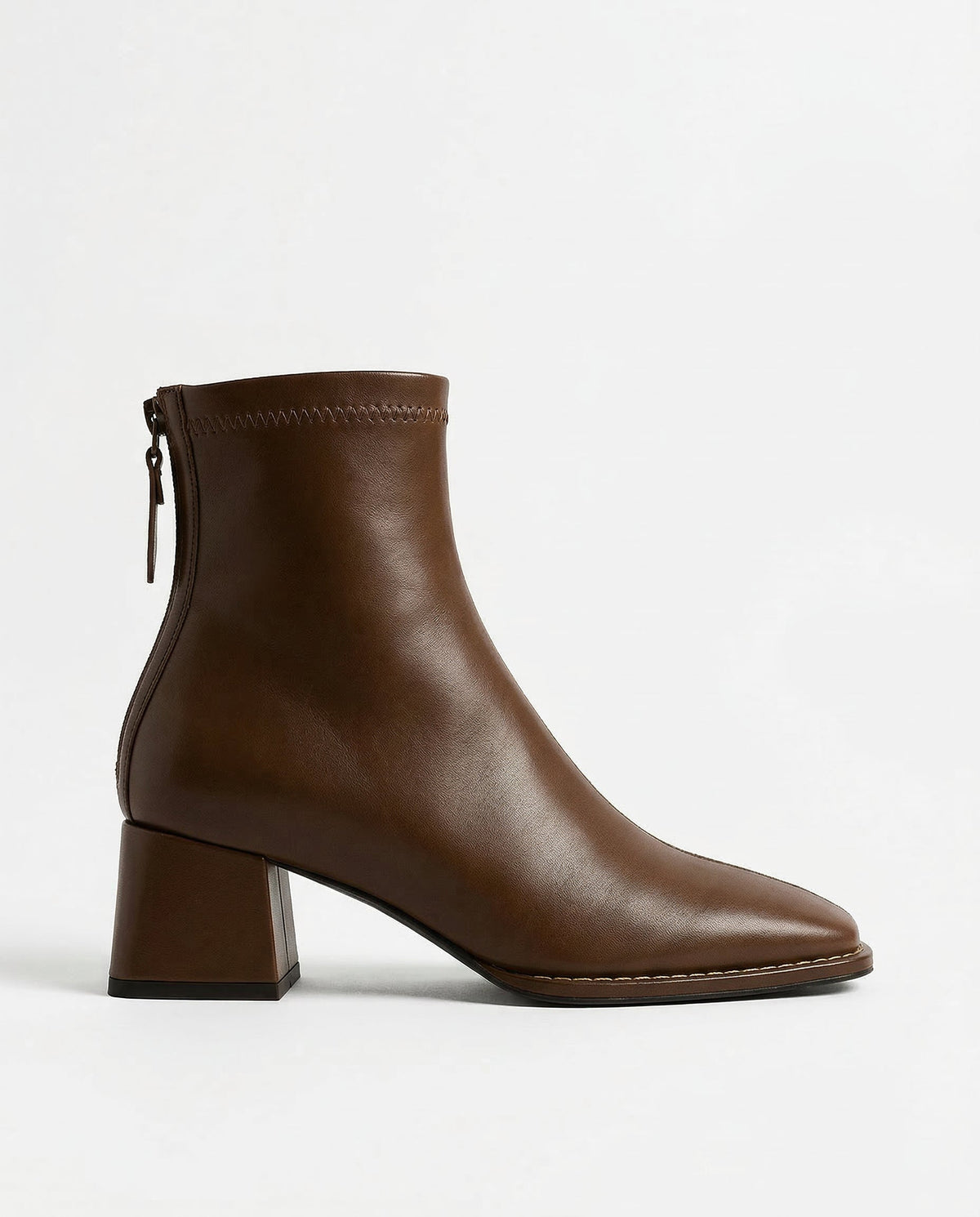 Women's Square-Toe Ankle Boot – Block Heel Back Zip