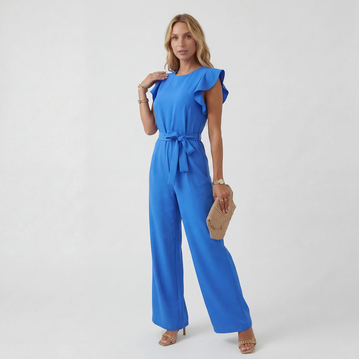 Women's Wide-Leg Jumpsuit – High-Waist Tie Belt