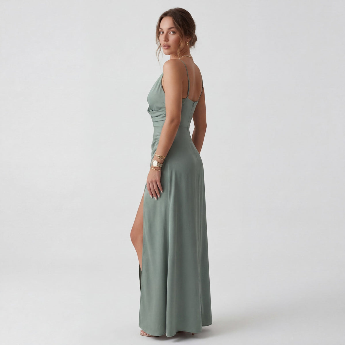 Women's Slip Maxi Dress – V-Neck Side Slit