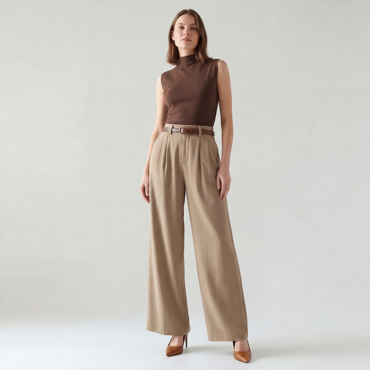 Women's Wide-Leg Pants – High-Rise Woven Fabric