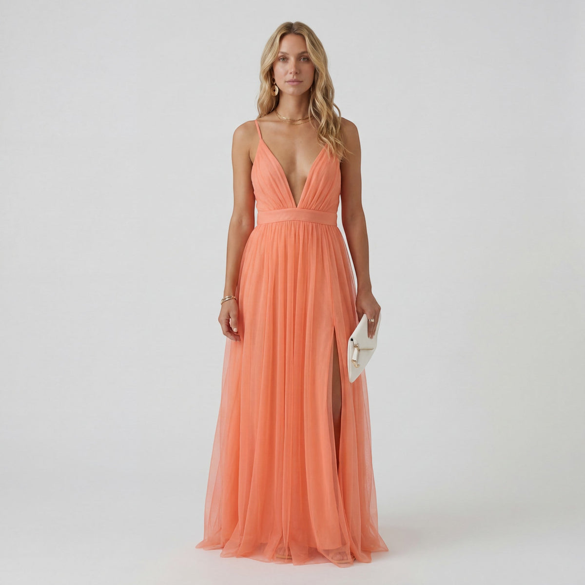 Women's V-Neck Maxi Dress – Fitted Waist Flowing Skirt