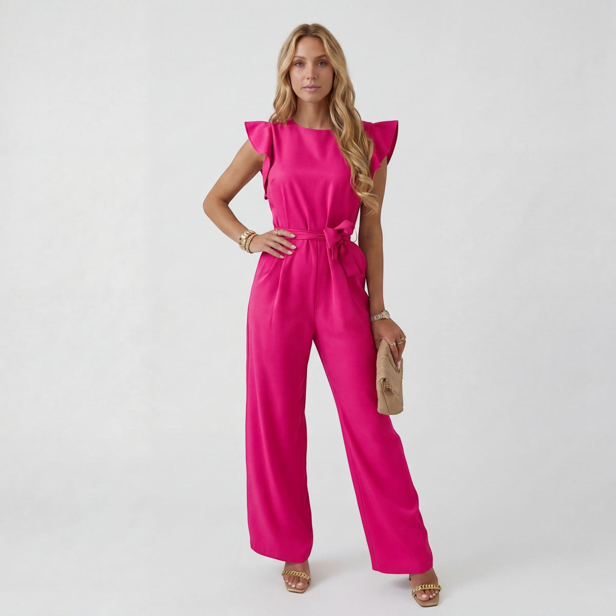 Women's Wide-Leg Jumpsuit – High-Waist Tie Belt