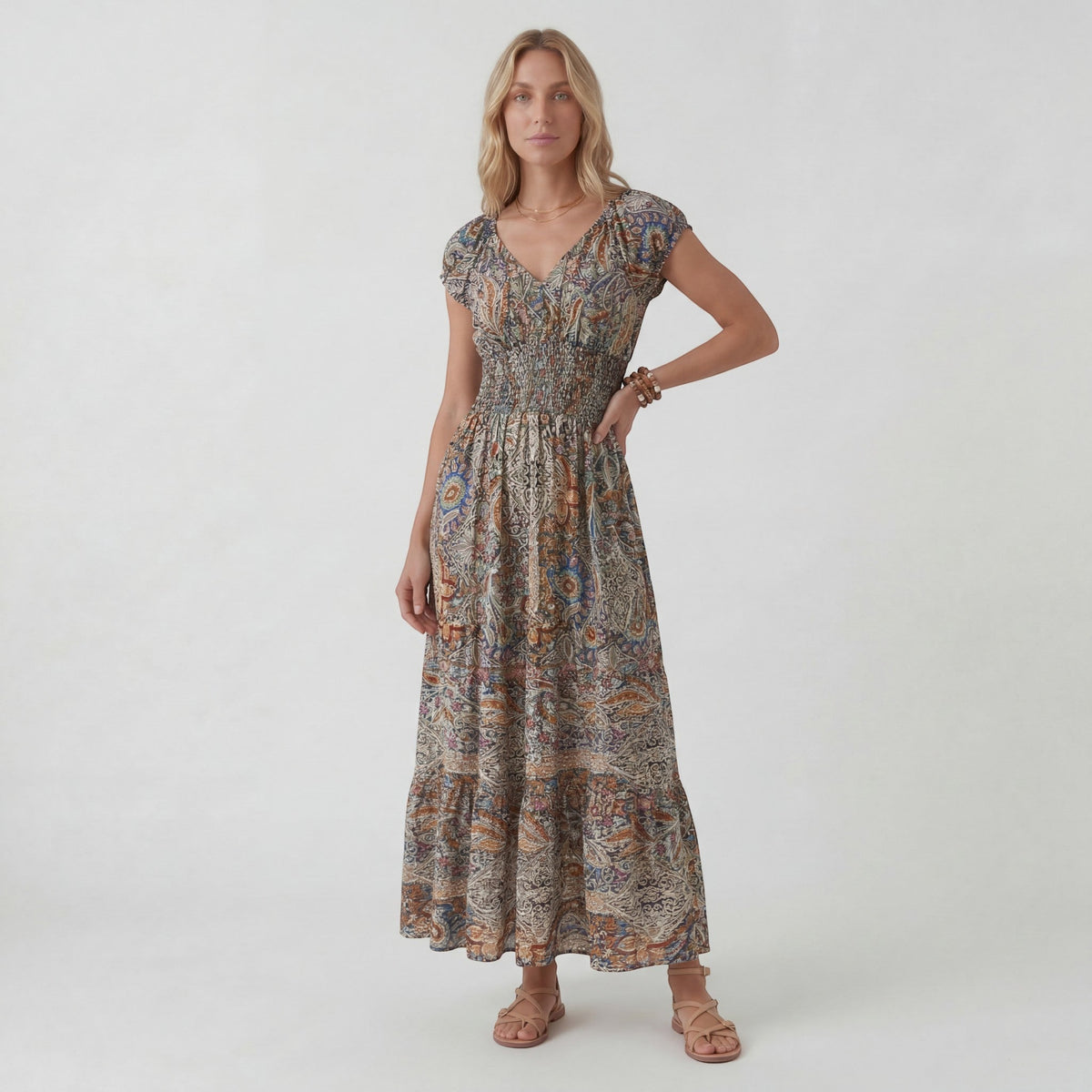 Women's V-Neck Maxi Dress – Relaxed Flowing Skirt