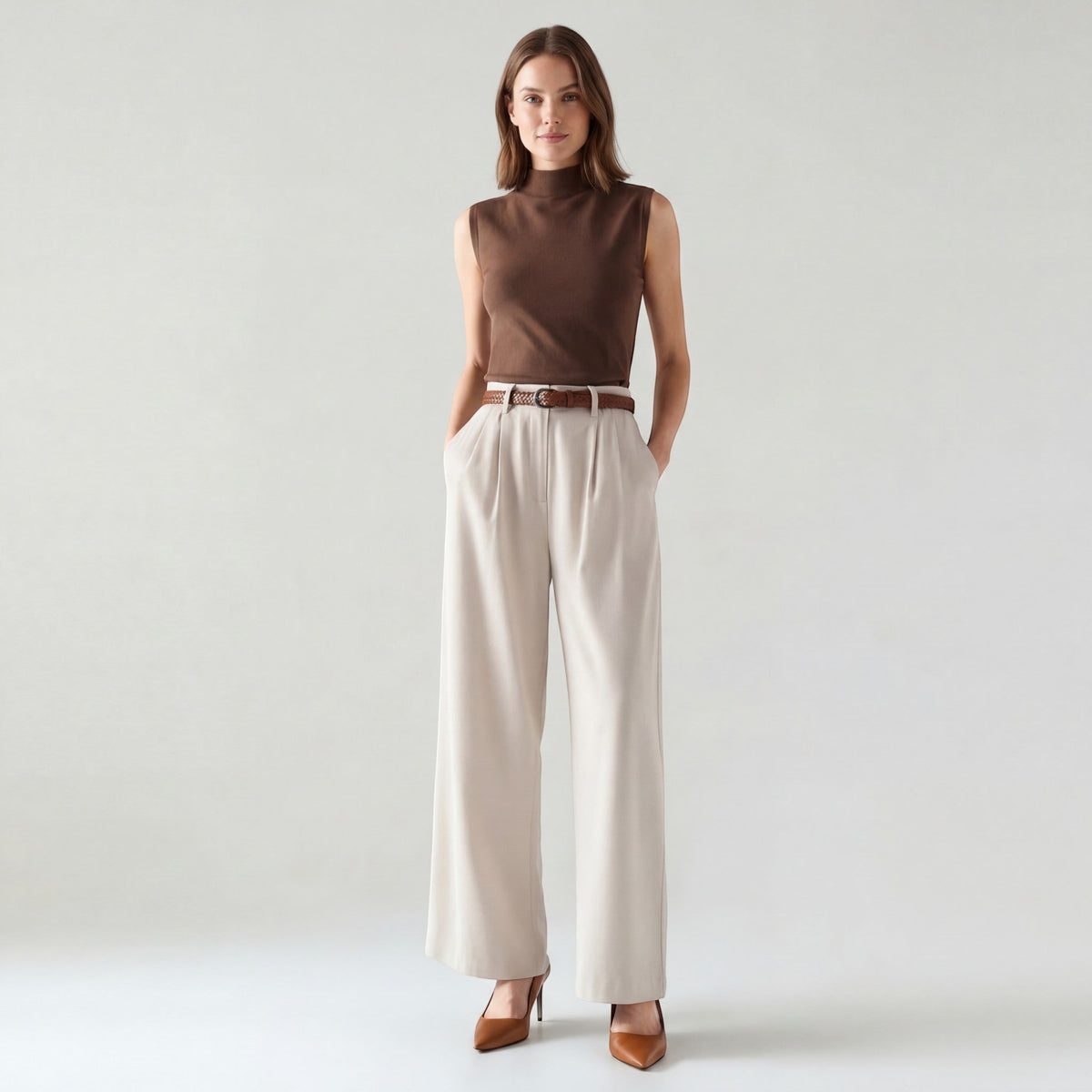 Women's Wide-Leg Pants – High-Rise Woven Fabric